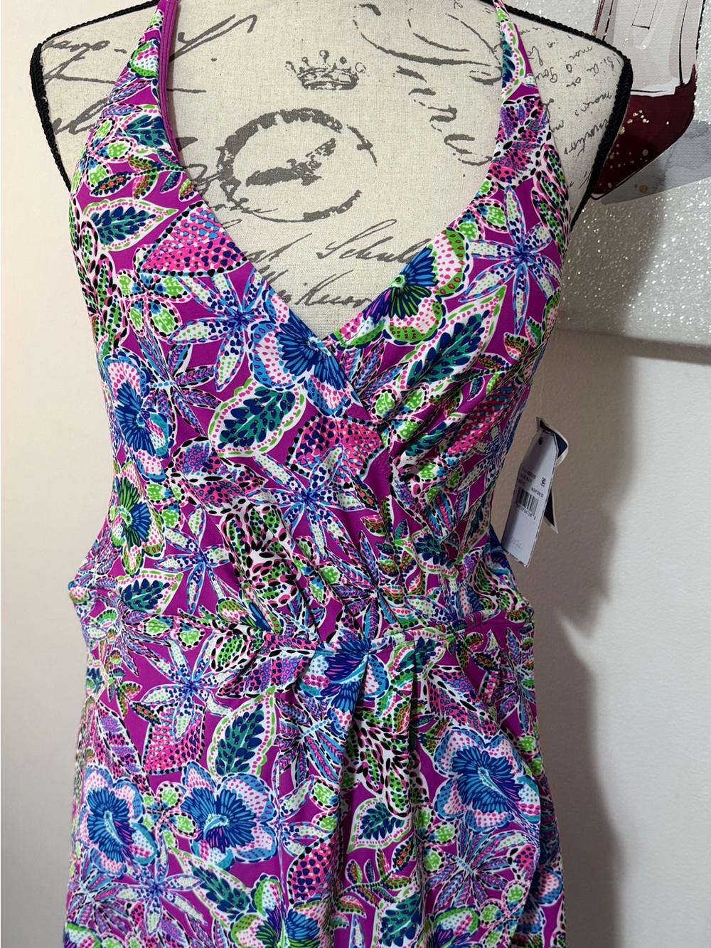 Girls Floral Halter One-Piece Swimsuit - Purple Multi